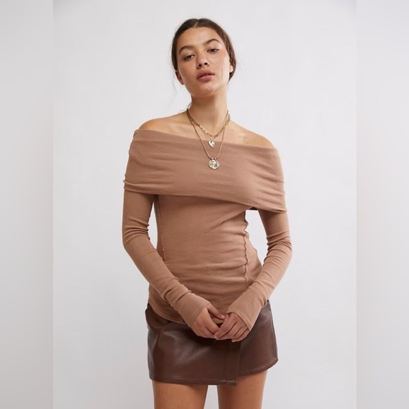 Free People Iris Layering Top. Color: Cafe Latte. Size: Medium. - Picture 1 of 8